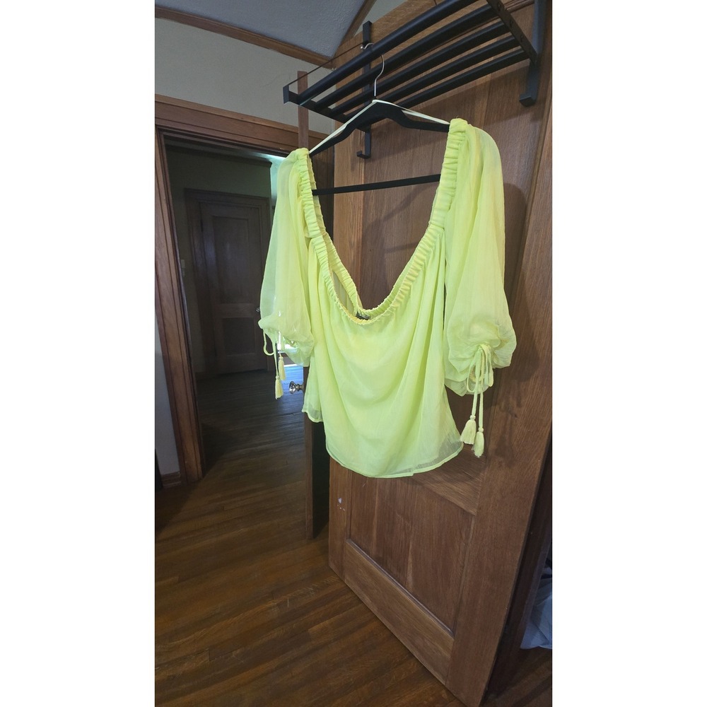 Vince Camuto Amalfi Breeze Boho Top XL Yellow Off Shoulder Tassel 9138033 NWT